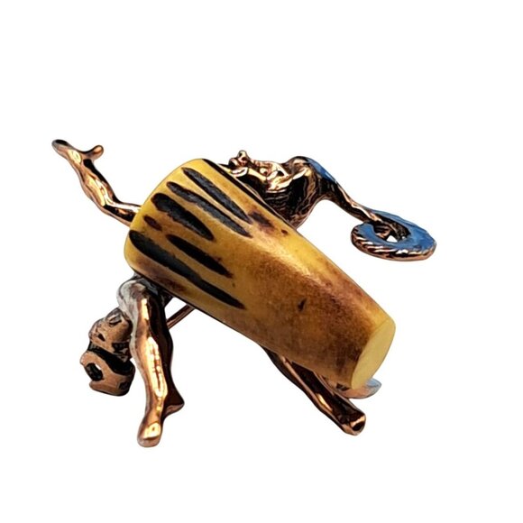 Vintage Dancing Drummer Brooch Untested Bakelite Figural Enamel Lady PIn Costume - Picture 2 of 12